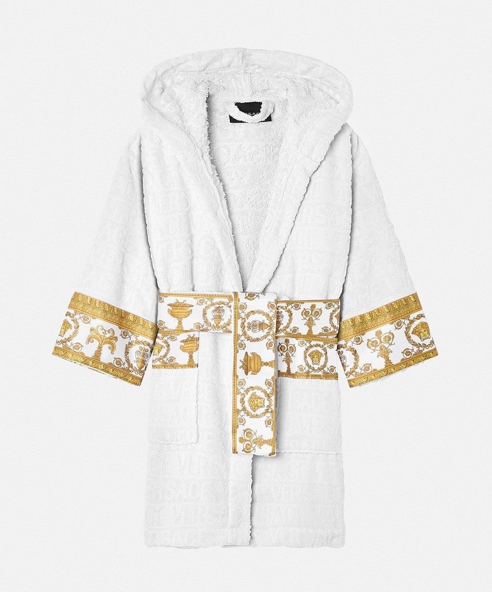Versace I ♡ Baroque Kids Bathrobe White Gold Medusa Unisex Size L