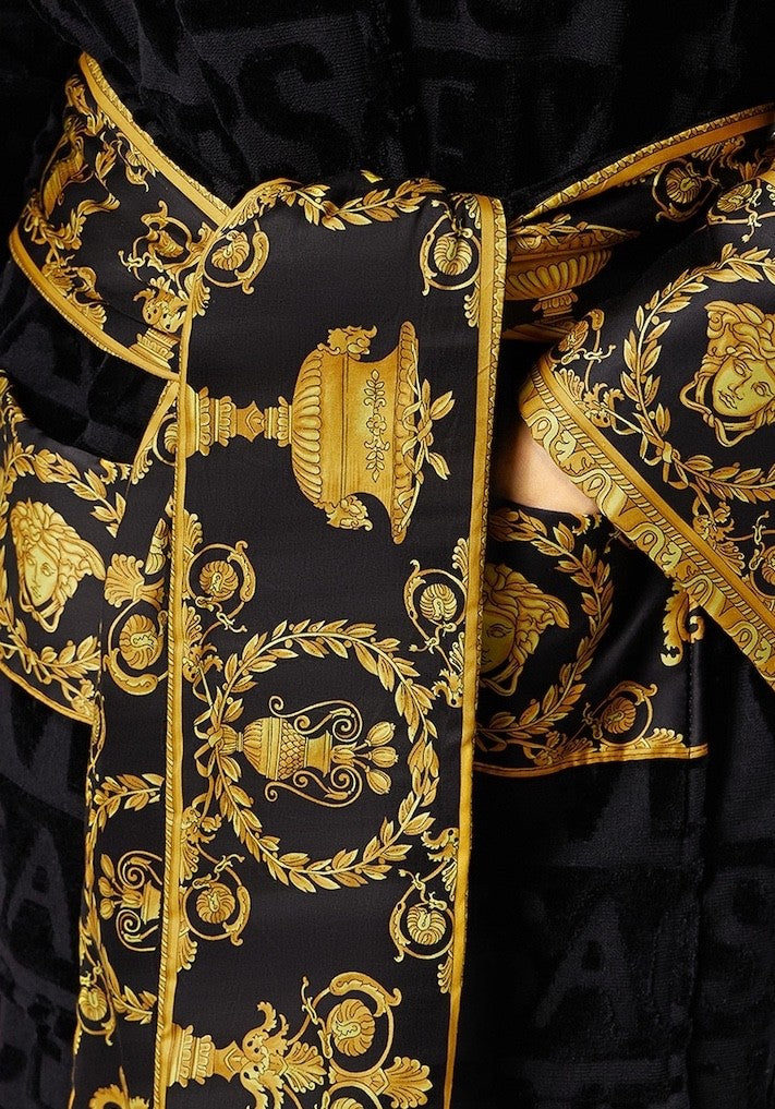 Versace I Heart Baroque Bathrobe Black and Gold Unisex Size L