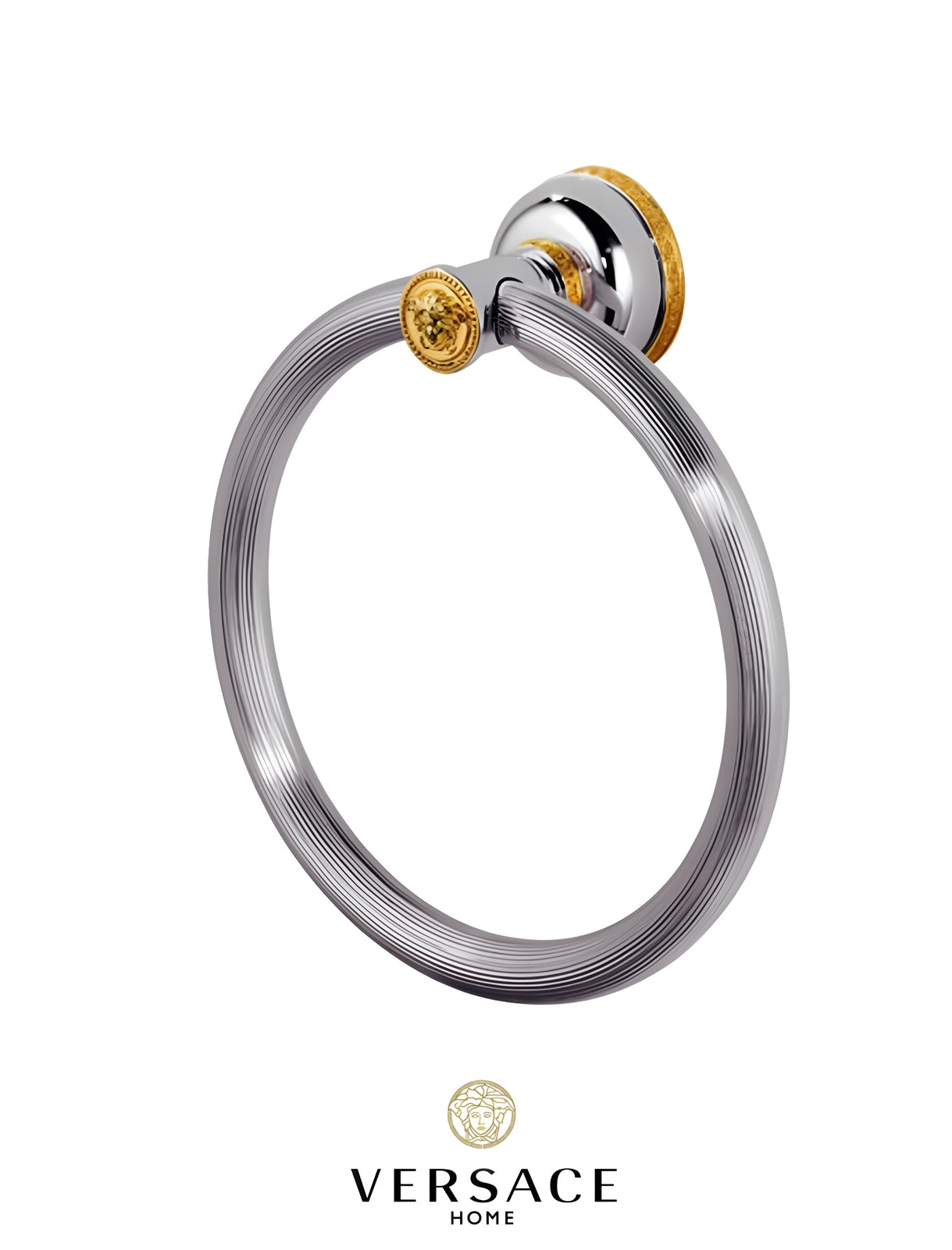 Versace Classic Ring Towel Holder in Chrome Gold Finish Signature Medusa Details