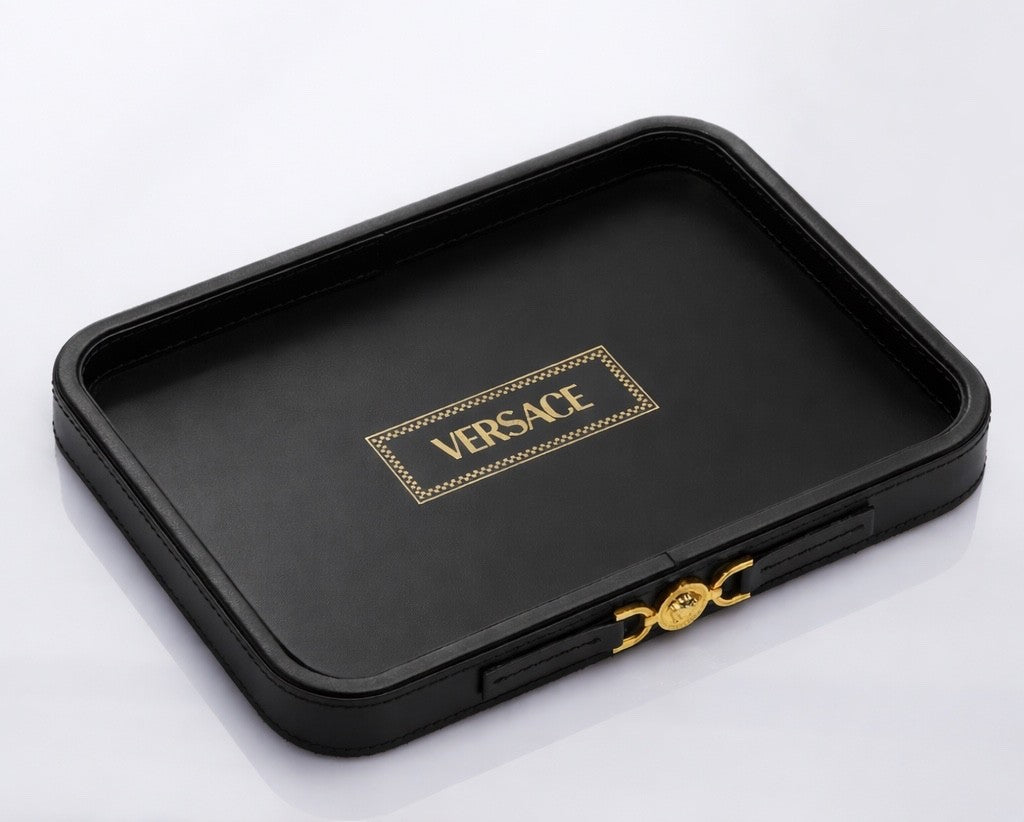 Versace Medusa 95 Black Leather Tray 9.3 x 6 x 1 Inches