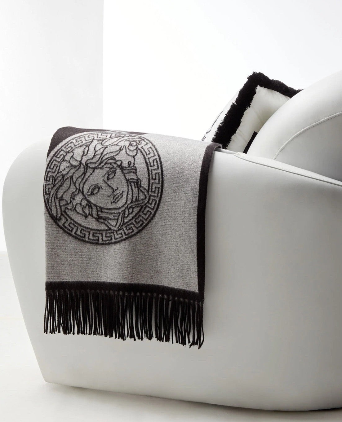 Versace Throw Blanket Plaid Greek Key and Medusa Cashmere and Silk Retail $2375