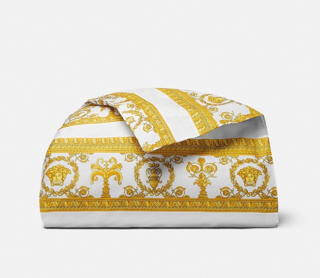 Versace I ♡ Baroque Duvet Cover King Size White Gold Medusa Retail $625