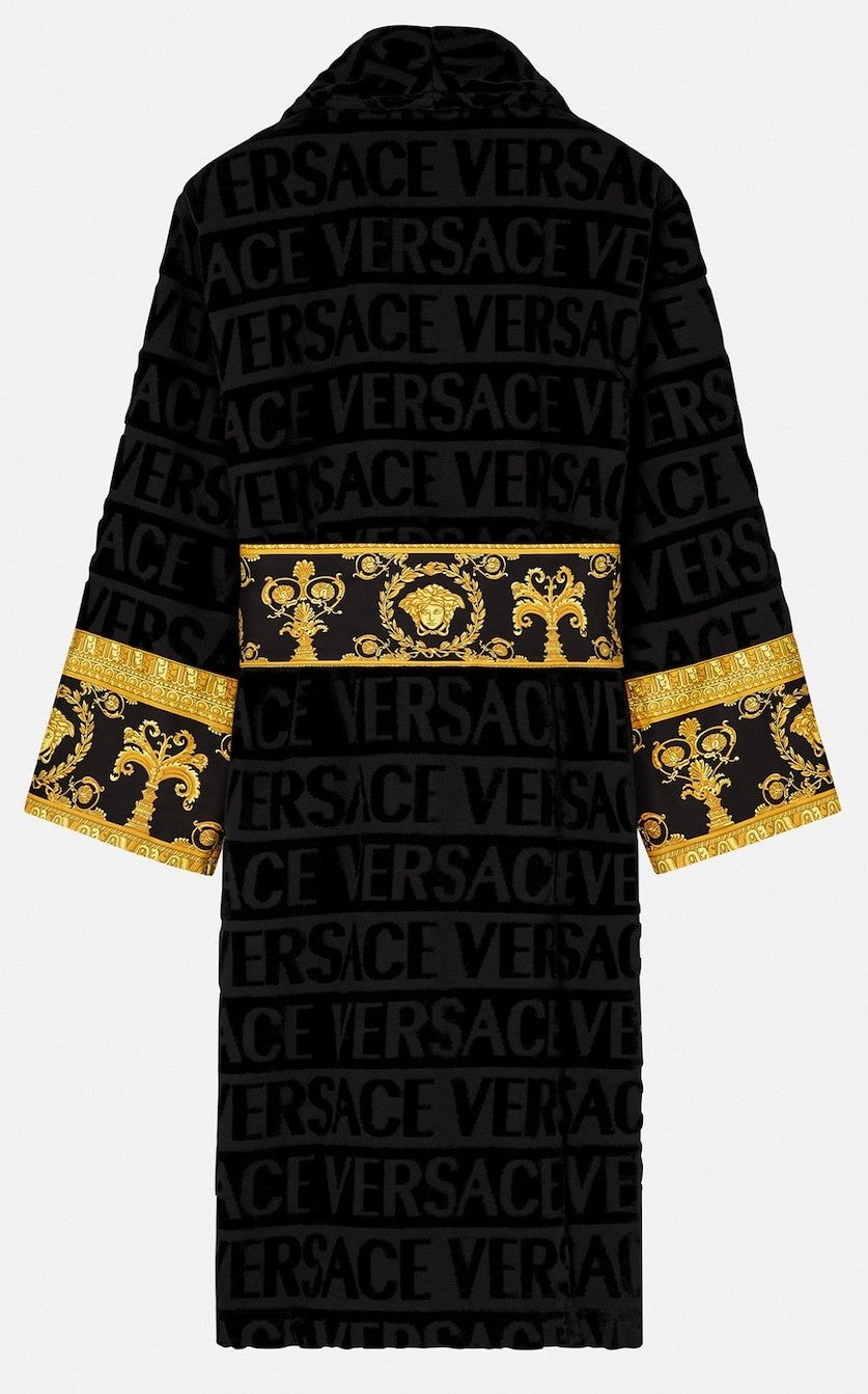 Versace I Heart Baroque Bathrobe Black and Gold Unisex Size L