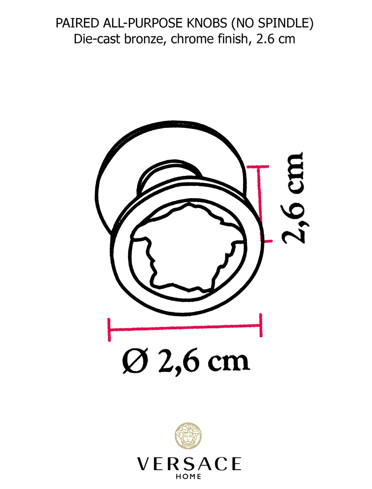 Versace Classic Cabinet Knobs in Chrome Signature Medusa Details