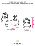 Versace Classic Three Hole Washbasin Set in Gold Finish Signature Medusa Details