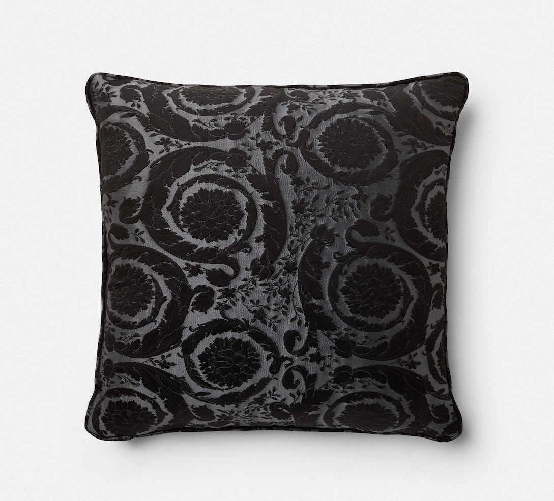 Versace Cushion Pillow Barocco Black Gray Silk Jacquard 45cm 17.7"